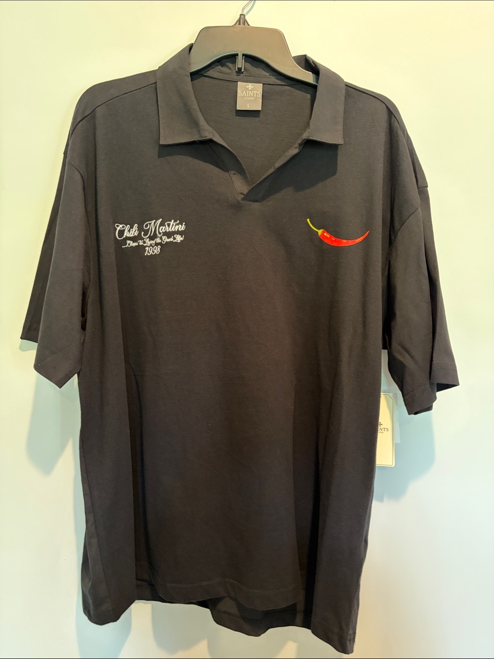 Black Polo with Red Chili Embroidery